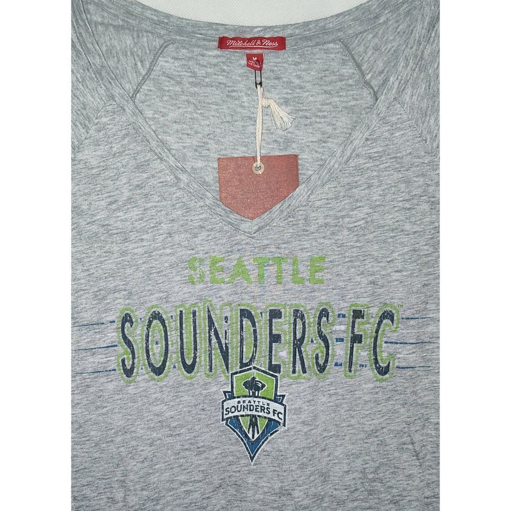 Seattle Sounders MLS FC Women's Medium V-Neck grey T-Shirt NWT Mitchell & Ness